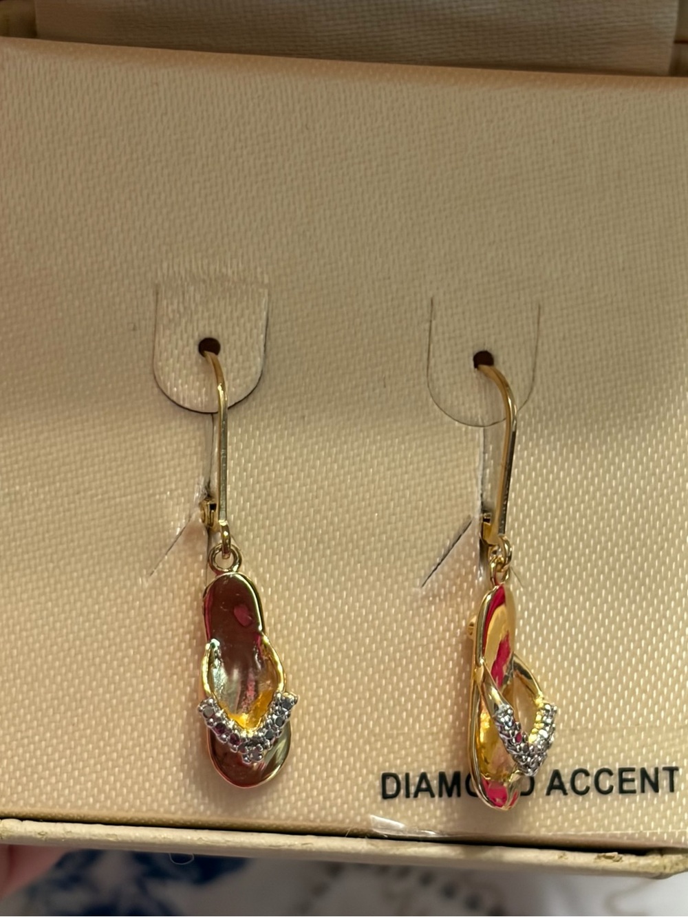 Sterling silver Gold ToneFlip Flop Drop Earrings Diamond Accents
